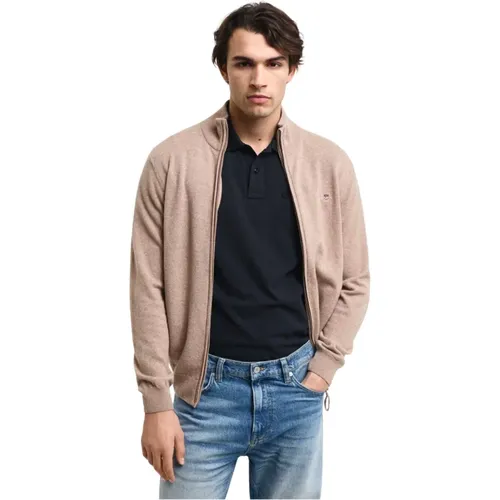 Ultra-fine merino wool zip-up cardigan , male, Sizes: L, XL, 2XL, 4XL, M - Gant - Modalova