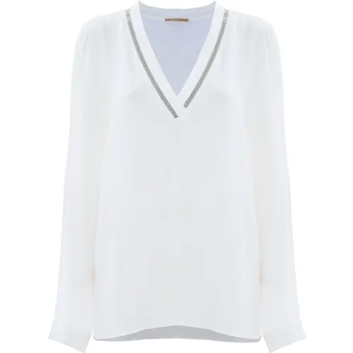 Klische V-Ausschnitt Bluse mit Glänzenden Details , Damen, Größe: XL - Kocca - Modalova