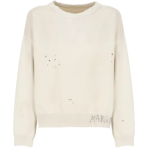 Ivory Baumwoll-Sweatshirt mit Logo,Stilvolle Pullover - Maison Margiela - Modalova