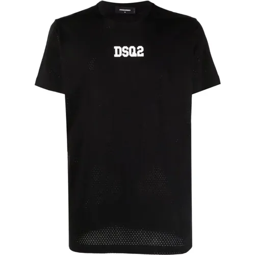 Schwarzes Logo-Print Baumwoll T-Shirt für Männer - Dsquared2 - Modalova