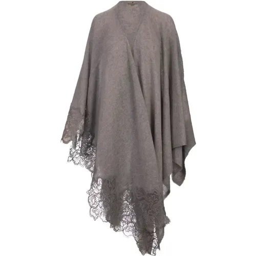 Grey Cashmere Lace Insert Cape , female, Sizes: ONE SIZE - Ermanno Scervino - Modalova