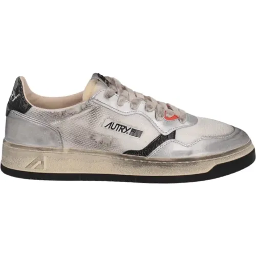 Silver Low Top Sneakers Cotton Leather , male, Sizes: 9 UK, 8 UK, 6 UK, 7 UK - Autry - Modalova