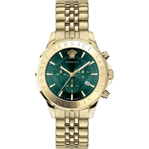 Chronograph Signature Men's Watch Green Dial , male, Sizes: ONE SIZE - Versace - Modalova
