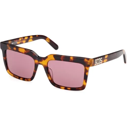 Square Plastic Sunglasses in Havana with Pink Lenses , female, Sizes: 55 MM - Gcds - Modalova