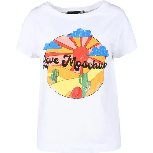 Baumwolle Spandex T-shirt , Damen, Größe: M - Love Moschino - Modalova