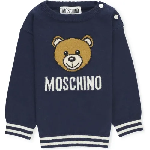 Blauer Pullover mit Teddybär-Logo - Moschino - Modalova