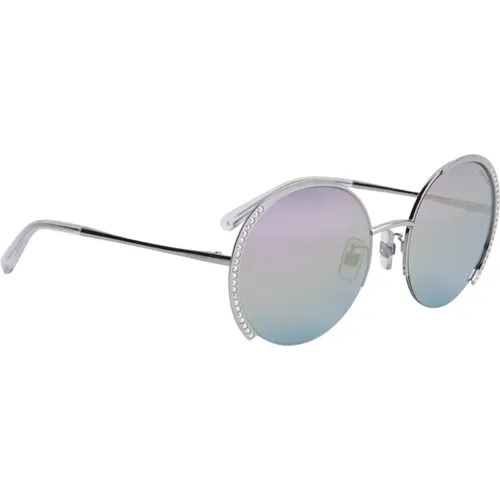 Silver Oval Sunglasses with Blue Lenses , female, Sizes: ONE SIZE - Swarovski - Modalova