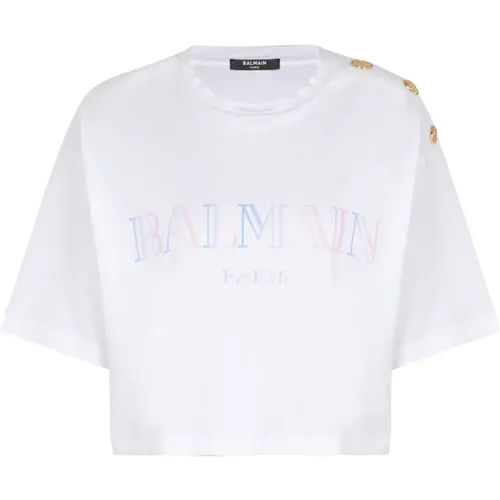 Kurzes T-Shirt mit -Print im Farbverlauf , Damen, Größe: XS - Balmain - Modalova