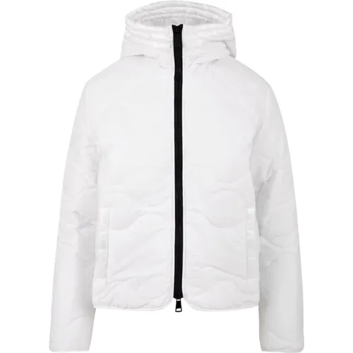 Weiße Jacke mit Reißverschluss, Taschen und Druckknopfmanschetten , Damen, Größe: S - add - Modalova