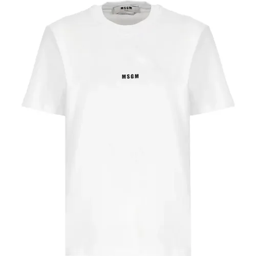 Weißes Baumwoll-T-Shirt Rundhals Logo , Damen, Größe: S - MSGM - Modalova