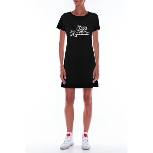 Kleid mit Logo-Print aus Baumwolle , Damen, Größe: XS - Love Moschino - Modalova