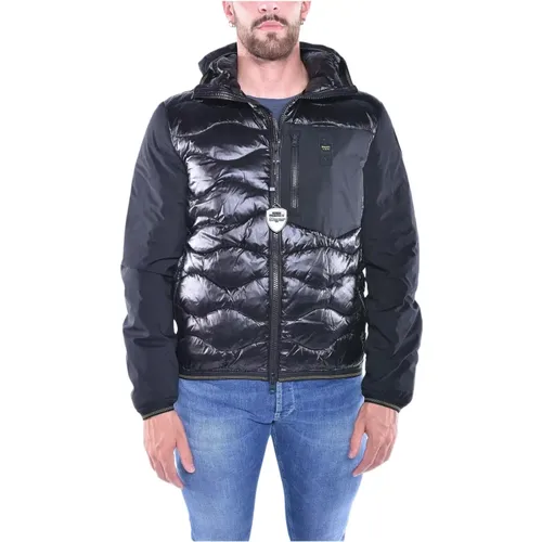 Monochrom Nylon Steppjacke , Herren, Größe: S - Blauer - Modalova