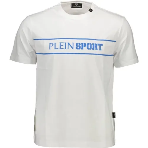 Weies Baumwoll-T-Shirt mit Signatur-Details - Plein Sport - Modalova