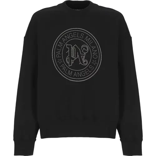 Cotton Sweatshirt with Logo Stud , male, Sizes: L, M, XL, S - Palm Angels - Modalova