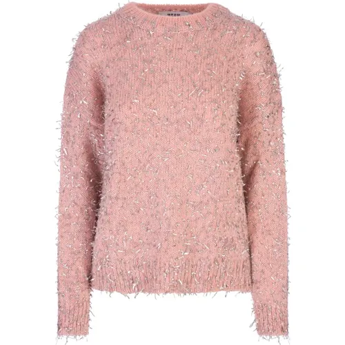 Rosa Wollmischung Crew-Neck Sweater , Damen, Größe: XS - MSGM - Modalova