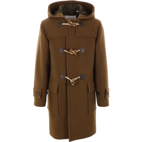 Green Wool Cashmere Hooded Coat , male, Sizes: M - Burberry - Modalova