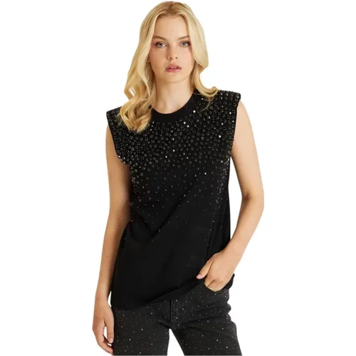 T-shirt with rhinestone neckline , female, Sizes: M, S, L - Alma en Pena - Modalova