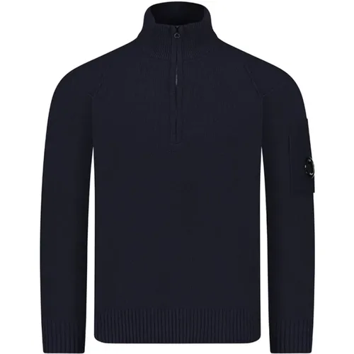 Half Zip Strickpullover in Marineblau , Herren, Größe: S - C.P. Company - Modalova