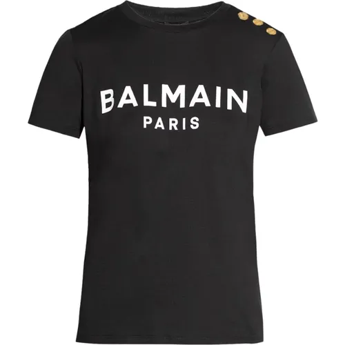 T-Shirt mit Logo , Damen, Größe: M - Balmain - Modalova