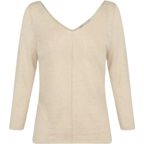 Linen Pointelle V-Neck Sweater , female, Sizes: M, L, S, 2XL - Cortana - Modalova