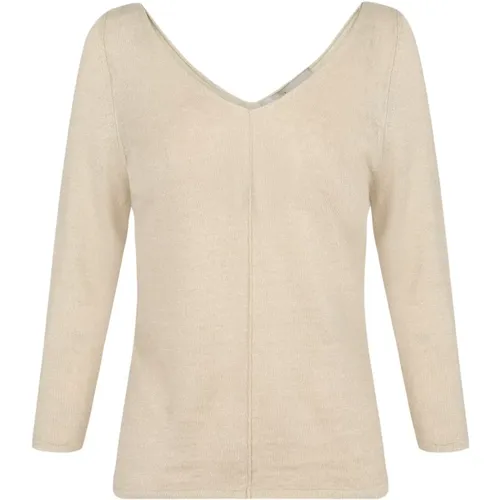 Linen Pointelle V-Neck Sweater , female, Sizes: M, XL, L, S, 2XL - Cortana - Modalova