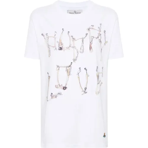 Weißes weiches Jersey-Top mit Bones n Chain Print , Damen, Größe: L - Vivienne Westwood - Modalova