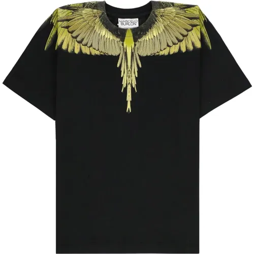 Schwarzes Kinder-T-Shirt mit ikonischem Wings-Detail - Marcelo Burlon - Modalova