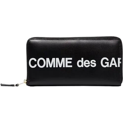 Klassische schwarze Lederbrieftasche mit Logo-Druck - Comme des Garçons - Modalova