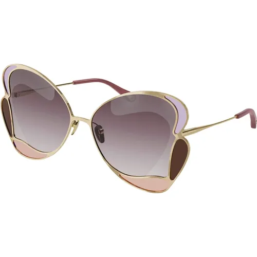 Rosa Sonnenbrille in Goldrahmen , Damen, Größe: 60 MM - Chloé - Modalova