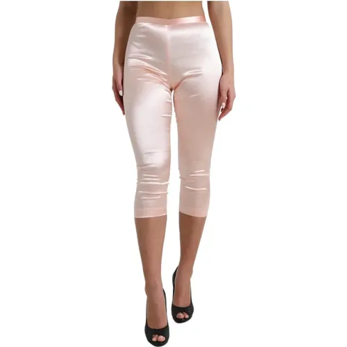 Satin Silk High Waist Cropped Pants , female, Sizes: XS - Dolce & Gabbana - Modalova