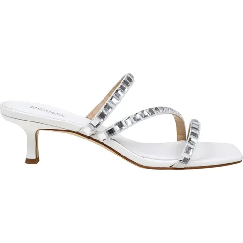 Weiße Ledersandalen mit Steinen , Damen, Größe: 39 EU - Michael Kors - Modalova