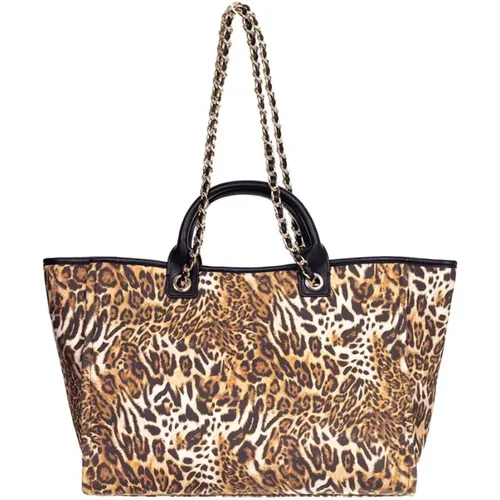 Leopard Braun Shopper Tasche , Damen, Größe: ONE Size - Guess - Modalova
