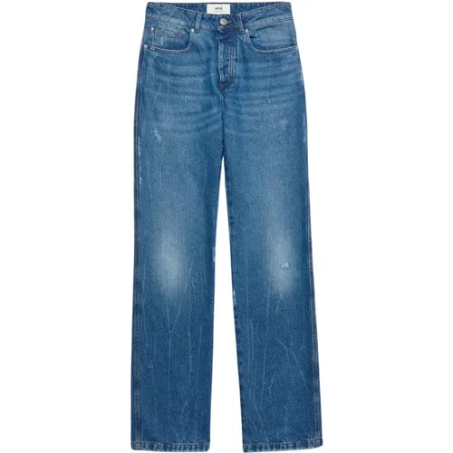 Straight Fit Jeans in mittelgewaschenem Indigo , Herren, Größe: W30 - Ami Paris - Modalova