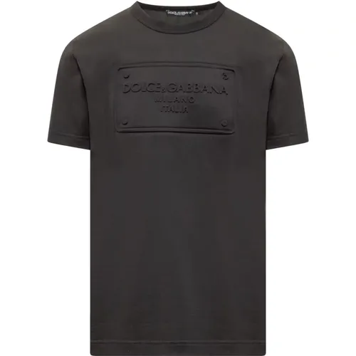 Kurzarm T-Shirt mit Rundhalsausschnitt und Relieflogo , Herren, Größe: L - Dolce & Gabbana - Modalova