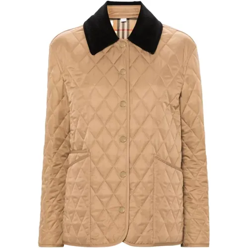 Diamond Quilted Camel Jacket , female, Sizes: M, S, L, XS - Burberry - Modalova