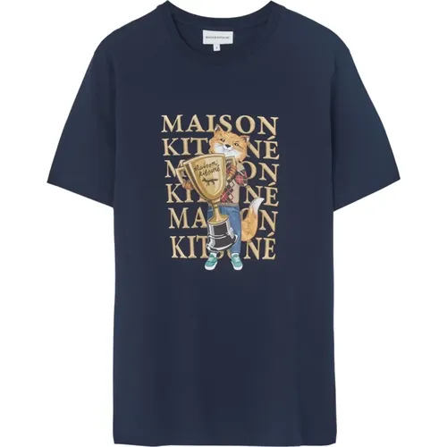 Blau bedrucktes Hemd , Herren, Größe: M - Maison Kitsuné - Modalova