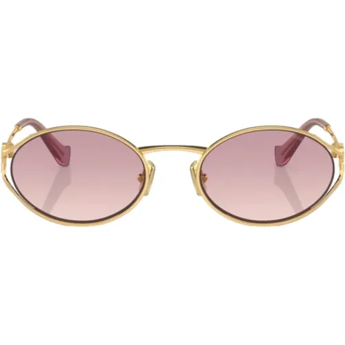 Oval Gold Sunglasses with Gradient Violet Lenses , female, Sizes: 54 MM - Miu Miu - Modalova