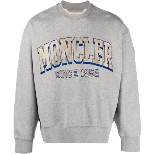 Grauer Baumwoll-Sweatshirt mit Logo-Detail - Moncler - Modalova