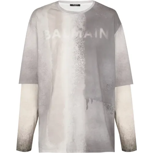T-Shirt aus Öko-Baumwolle mit Print , Herren, Größe: L - Balmain - Modalova