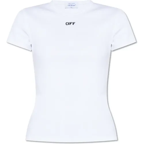 Off , Cropped T-Shirt mit Logo , Damen, Größe: XS - Off White - Modalova