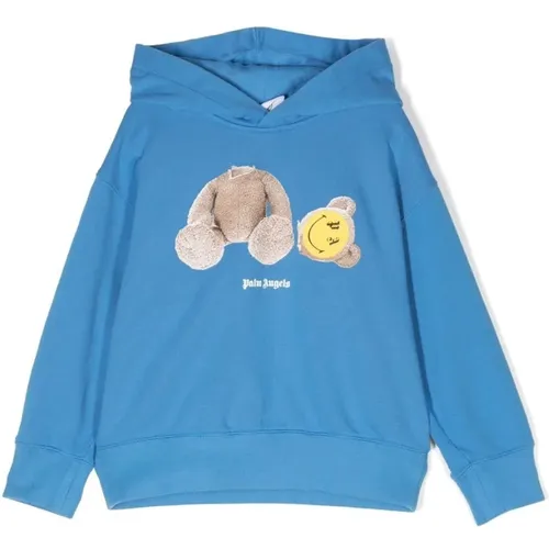 Blauer Smiley Teddy-Bear Print Hoodie - Palm Angels - Modalova