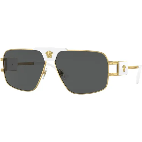 White/Dark Grey Sunglasses,Gold/Grey Silver Mirror Sunglasses,Gunmetal/ Sunglasses - Versace - Modalova