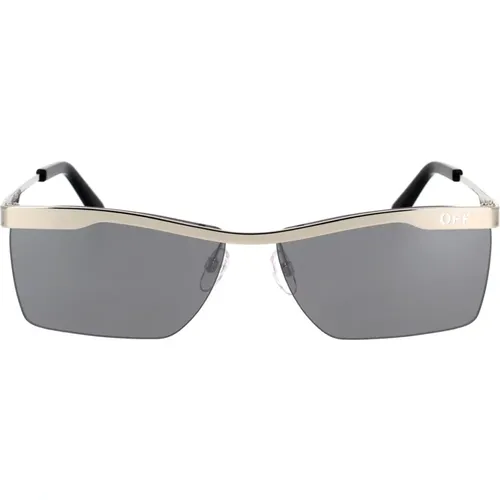 Silver Metal Sunglasses with Dark Grey Mirrored Lenses , unisex, Sizes: 61 MM - Off White - Modalova