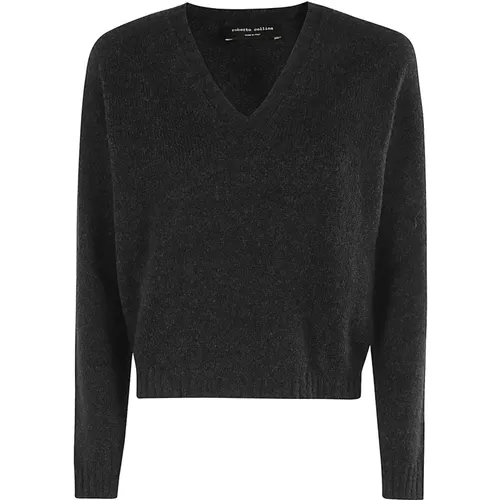 V-neck sweater in wool blend , female, Sizes: L, M - Roberto Collina - Modalova