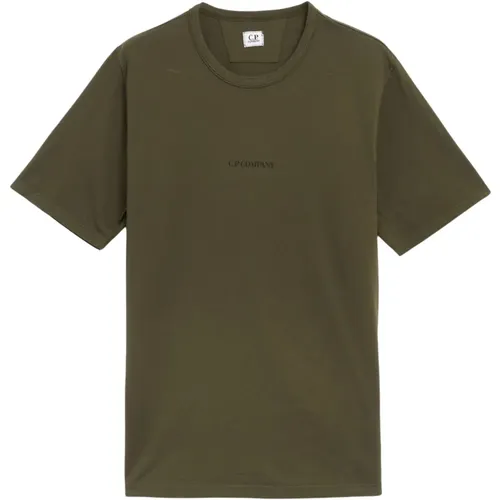 Grünes Logo Crewneck T-Shirt , Herren, Größe: L - C.P. Company - Modalova