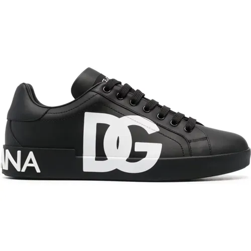 Schwarze Sneakers Stilvolles Logo-Print , Herren, Größe: 42 1/2 EU - Dolce & Gabbana - Modalova