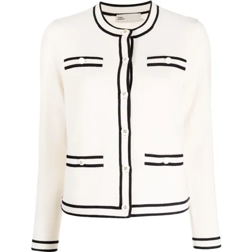 French Cream/Medium Navy Kendra Cardigan - TORY BURCH - Modalova