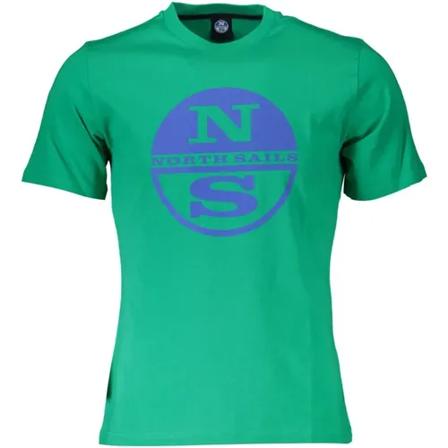 Grünes Baumwoll-T-Shirt mit Druck , Herren, Größe: M - North Sails - Modalova