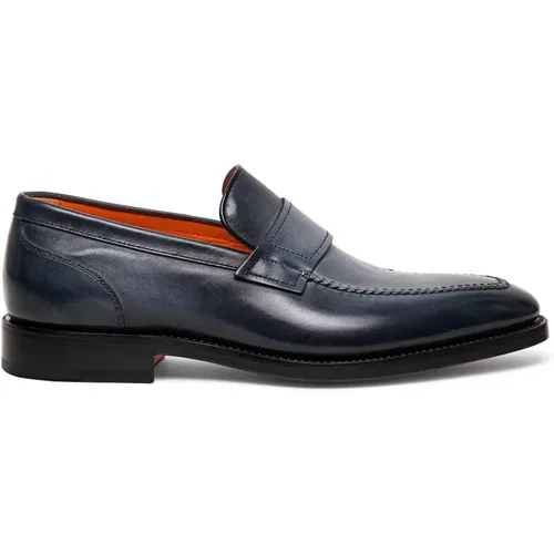 Handgefertigter Leder Penny Loafer , Herren, Größe: 44 EU - Santoni - Modalova