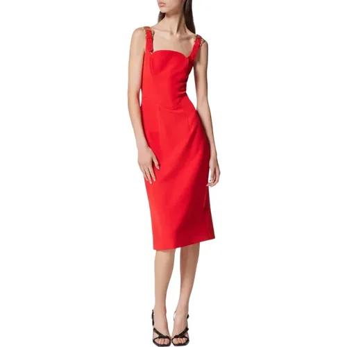 Rotes Midi-Kleid mit Square-Ausschnitt , Damen, Größe: S - Versace Jeans Couture - Modalova
